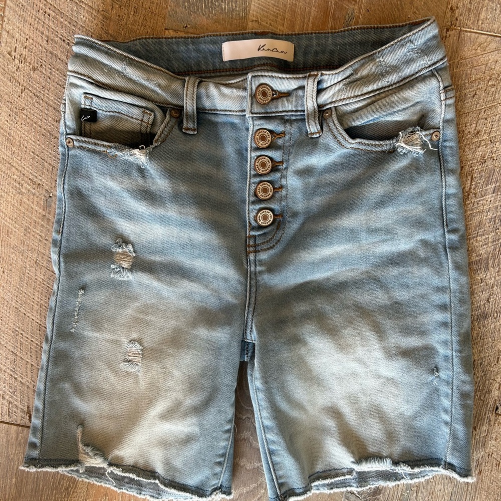 KanCan Women's Distressed Denim Shorts - Blue
